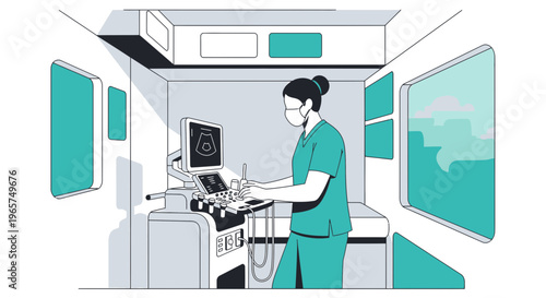 Medical Professional Performing Ultrasound Examination in Mobile Clinic
