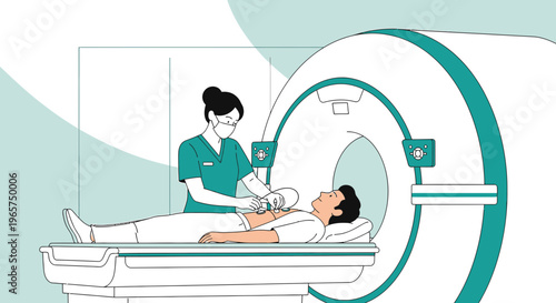 Medical professional performs MRI scan on patient lying in modern MRI machine