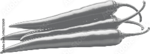 Triple spicy chili peppers halftone design concept with dots texture for Mexican food seasoning and spice branding.