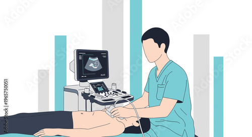 Medical professional performs ultrasound on patient, diagnostic imaging technology, healthcare concept