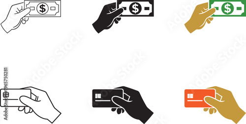 Payment with cash and card flat icon for online shopping, purchase and ecommerce app use.