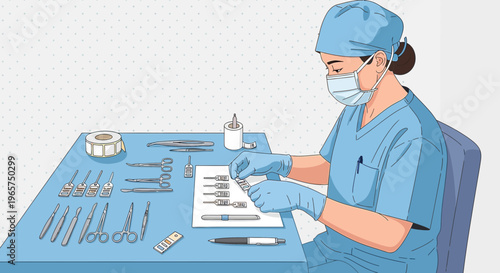 Medical Professional Preparing Surgical Instruments and Supplies for Operation