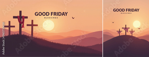 Elegant Good friday with cross background, Good friday holy week background for banner and social meida template