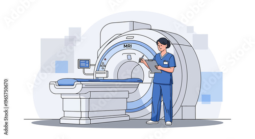 Medical Professional With MRI Machine: Healthcare Technology and Patient Care Illustration