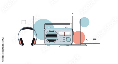 A portable retro radio and vintage stereo music player with a black speaker and digital tuner buttons isolated on a white background