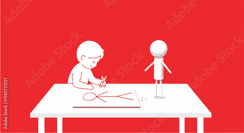 Child Imagination Concept with Drawing Coming to Life Beside Kid Representing Creativity Learning and Artistic Expression Illustration