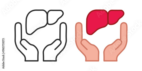 World hepatitis day liver organ illustration with hands in line and colored styles