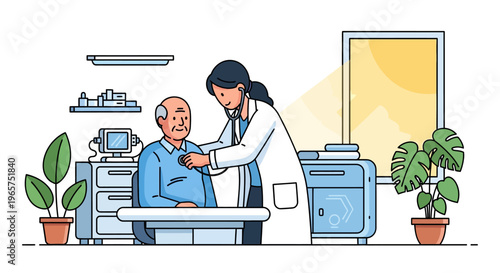 Doctor Checking Elderly Patient Heart Health