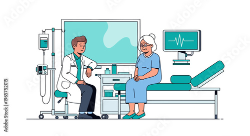 Doctor Consulting Elderly Patient in Modern Clinic
