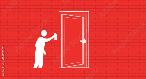 Creative Opportunity Concept with Painted Door Opening in Wall Representing Imagination Breaking Barriers and New Possibilities Illustration
