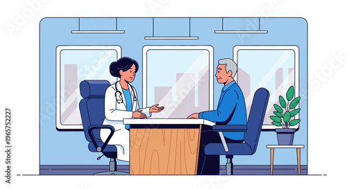 Doctor Consulting Senior Patient in Modern Clinic