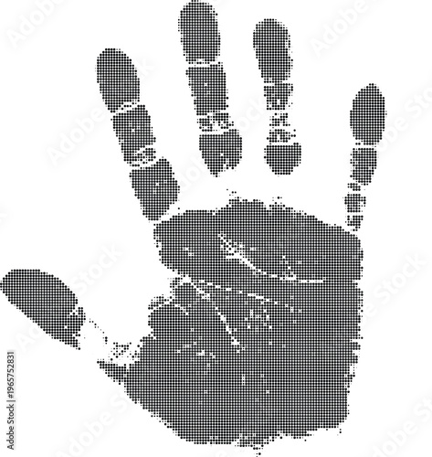 Human handprint palm halftone design concept with dots texture for identity security and forensic evidence investigation.