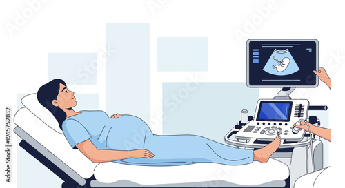 Pregnant Woman Undergoing Ultrasound Examination in Medical Clinic