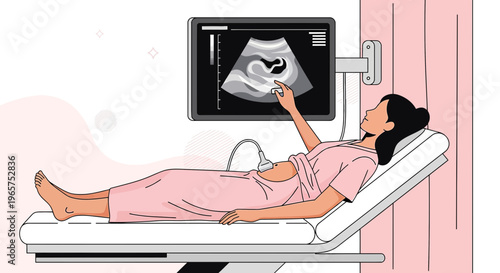Pregnant Woman Undergoing Ultrasound Examination in Medical Clinic