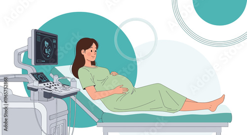 Pregnant Woman Undergoing Ultrasound Examination in Medical Clinic