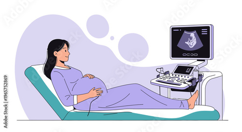 Pregnant Woman Undergoing Ultrasound Examination in Medical Clinic