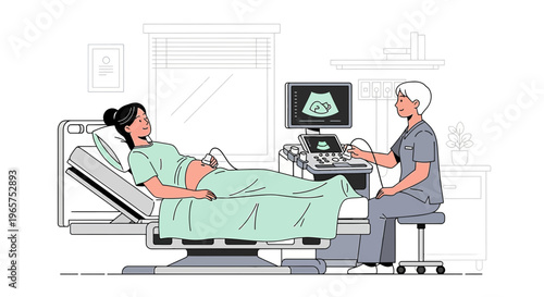 Pregnant Woman Undergoing Ultrasound Examination in Medical Clinic