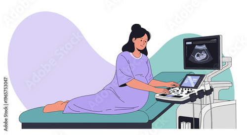 Pregnant Woman Undergoing Ultrasound Examination in Modern Clinic