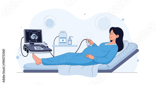 Pregnant Woman Undergoing Ultrasound Examination in Modern Clinic