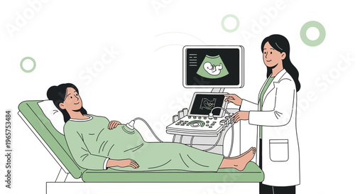Pregnant Woman Undergoing Ultrasound Examination with Doctor in Clinic