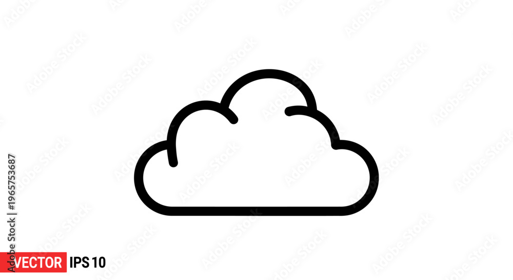 Fototapeta premium Simple black outline cloud icon vector illustration on white background. Digital cloud computing symbol, weather forecast graphic.
