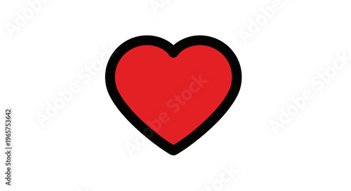 Vibrant red heart icon with black outline, clean graphic illustration for love, passion, romance, care, and emotion