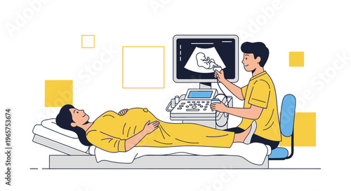 Pregnant Woman Undergoing Ultrasound Examination with Doctor