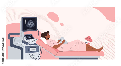 Pregnant Woman Undergoing Ultrasound Examination with Modern Medical Equipment