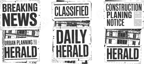 Three newspaper headlines breaking news classified daily herald urban planning construction planning notice