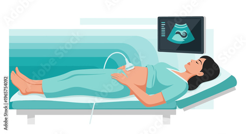 Pregnant woman undergoing ultrasound examination, medical technology, healthcare concept