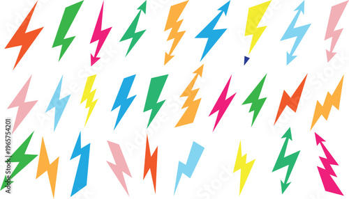 A collection of colorful lightning bolt shapes