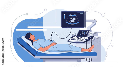 Pregnant Woman Undergoing Ultrasound Scan in Modern Medical Clinic
