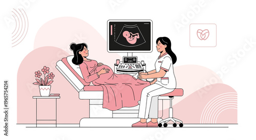 Pregnant Woman Undergoing Ultrasound Scan with Doctor in Clinic