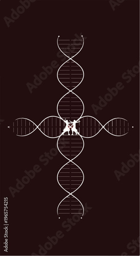 DNA Connection Concept with Dancing Figures Forming Double Helix Shape Representing Genetics Relationship and Human Bond Illustration