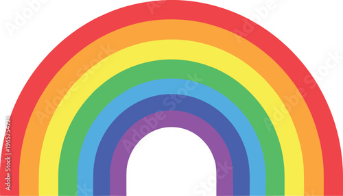 Colorful rainbow arc with seven concentric semicircle bands red orange yellow green blue purple abstract design flat vector