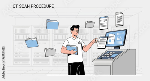 Radiologist Analyzing CT Scan Data on Computer in Modern Medical Office