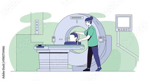 Radiologist Adjusts Patient for CT Scan in Modern Medical Imaging Room