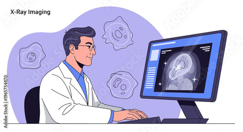 Radiologist analyzing CT scan on computer, modern medical diagnostics, X-ray imaging technology