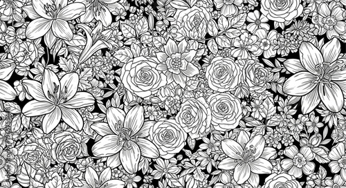 Black and white floral pattern.