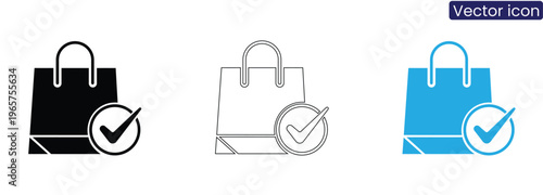 Obraz na plátne Vector icons of shopping bags with checkmarks on white background, suitable for