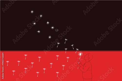 Life Legacy Concept with Elderly Man Blowing Dandelion Turning into Star Constellation Representing Time Memory and Existence Illustration