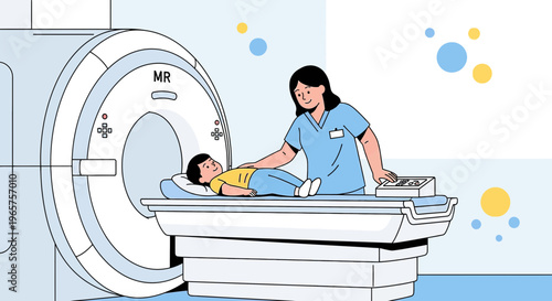 Pediatric MRI Scan: Nurse Assists Young Patient in Medical Imaging Room