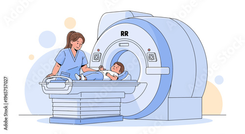 Pediatric MRI Scan: Nurse Attends to Child in Medical Imaging Machine