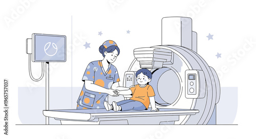 Pediatric MRI Scan: Nurse Comforts Child During Medical Imaging Procedure