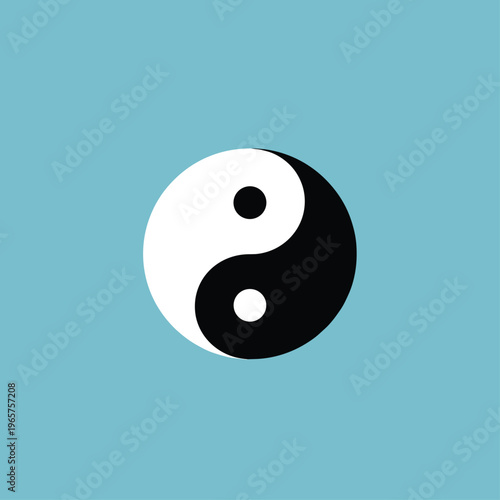 Yin yang symbol flat vector design, Chinese philosophy balance, duality harmony, black white circle, spiritual meditation, cultural icon