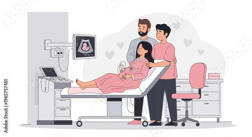 Pregnant Couple Excited at Ultrasound Scan, Doctor Shows Baby Image on Screen