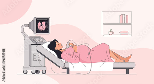 Pregnant Woman Undergoing Medical Imaging Scan for Fetal Health Checkup