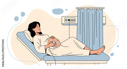 Pregnant Woman Undergoing Medical Imaging Scan for Fetal Health Checkup