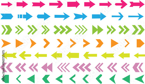 A collection of colorful arrow icons in various shapes and sizes