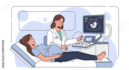 Pregnant Woman Undergoing Ultrasound Examination by Doctor in Clinic